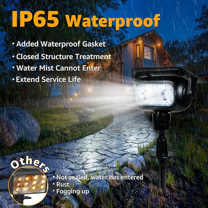 Ollny Solar Lights Outdoor Waterproof IP65 4 Pack Super Bright LED 2 Lighting Modes 360° Rotation Solar Spot Lights Outdoor Auto On/Off Landscape Lighting for Yard Garden Pathway (Cool White)