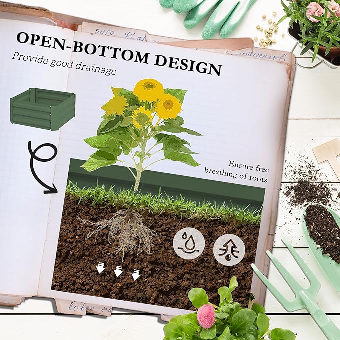 Outsunny Galvanized Raised Garden Bed 55 Tall Outdoor Planter Box with Trellis Tomato Cage and Open Bottom for Climbing Vines Vegetables Flowers in Backyard Garden Patio Green