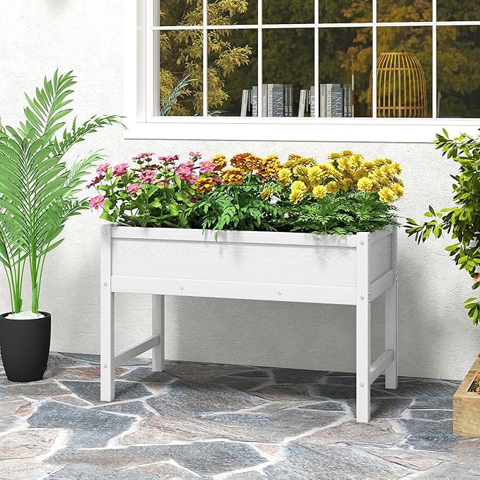 Raised Garden Bed Outdoor with LegsHDPE Elevated Planter Box Rot-Resistant and Non-CrackingRaised Beds for Gardening for Backyard Patio Balcony 300lb Capacity White