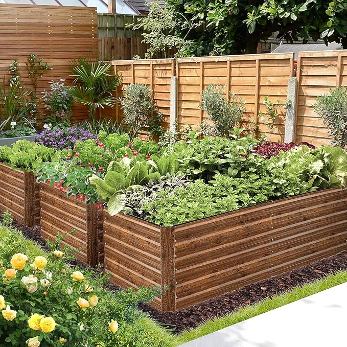 TEANDE 6x3x2FT Raised Garden Bed Kit Galvanized Planter Raised Garden Boxes Outdoor w/Anti Cutting Strip &amp A Pair of Gloves Deep Root Raised Planter for Vegetables Fruits Flowers and Herbs Br