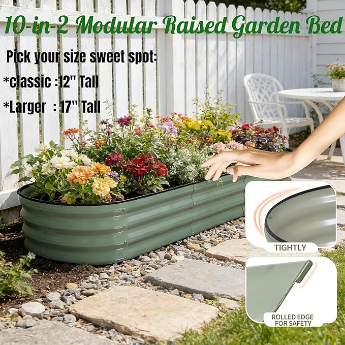 NestNature Modular Galvanized Raised Garden Bed Kits 12 Tall 10-in-2 Outdoor Metal Raised Planter Bed for Planting Plants Vegetables Fruits Flowers Herbs Gardening Ground Planter Box-Green