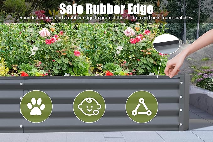 Domi Galvanized Raised Garden Bed Outdoor Planter Garden Boxes Large Metal Planter Box for Gardening Vegetables Fruits Flowers Dark Grey(8x4x1ft)