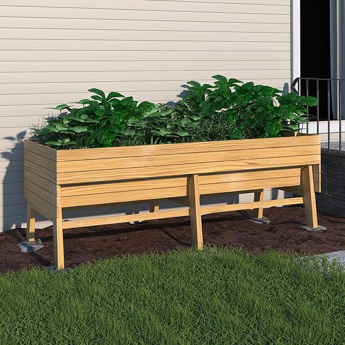 BlueWish 28.5 H Raised Garden Beds Outdoor Raised Garden Bed with 837 lbs Capacity Detachable Liner Planter Box for Outdoor Patio Backyard Natural