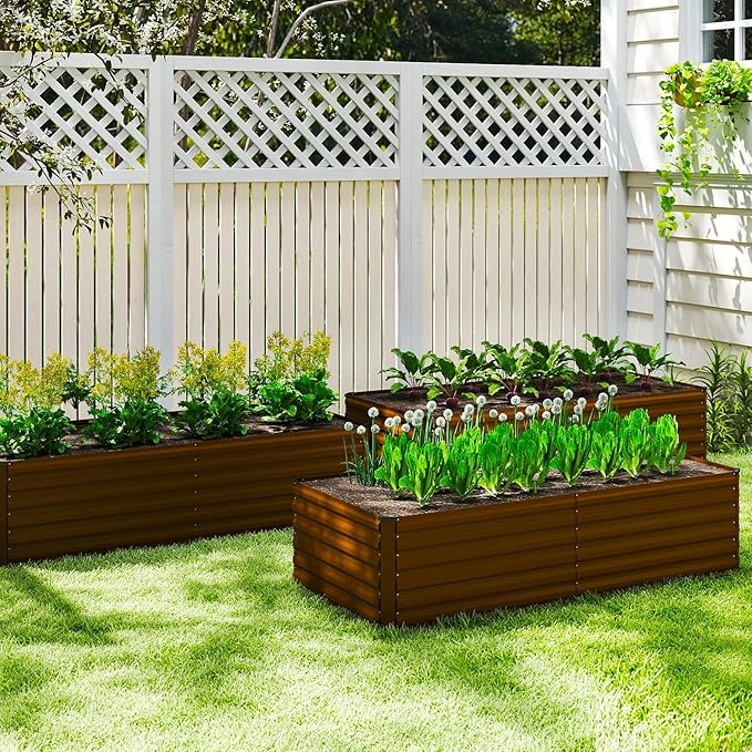 8x4x2 ft Outdoor Raised Garden Bed Large Metal Planter Raised Beds Planters for Outdoor Plants for Vegetables Flowers Herbs Fruits and Succulents.(2 Pcs)