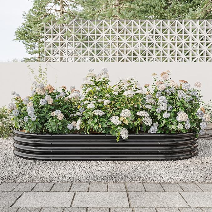Raised Garden Bed Outdoor Oval Large Metal Raised Planter Bed for for Plants Vegetables and Flowers Black