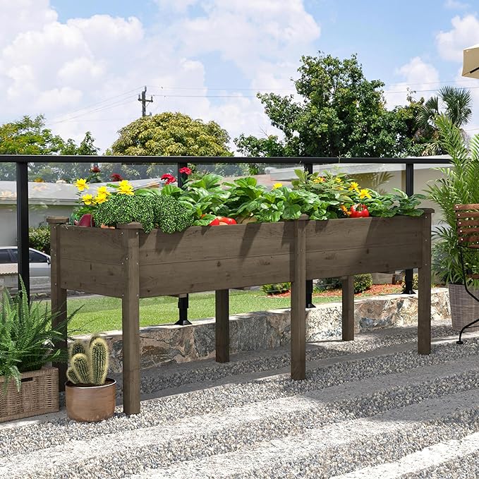 MUPATER 6'x1.8' Raised Garden Bed Cedar Elevated Planter Box with 8 Drainage Holes 6.8 Cubic Feet Potting Space Wood Raised Garden Beds Outdoor with Six Legs for Garden Patio and Greenhouse Brown