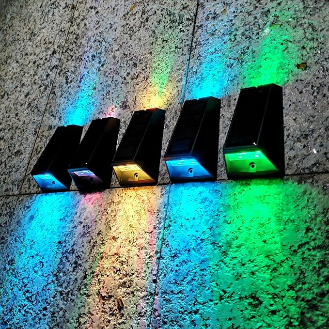 Solar Wall Lamps LED Solar Powered Lights Wall Mounted Outdoor Garde Waterproof IP65 Shatterproof RGB 7 Colors Solar Lamp for Patio Home Landscape Spotlights Deck Lights Camping 2 Pack