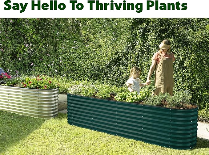 Plant &amp Plot Galvanized Raised Garden Beds Outdoor // 8×2×2 ft Planter Raised Beds for Gardening Vegetables Flowers // Large Metal Garden Box (Dark Green) // Patented Tool-Free Design