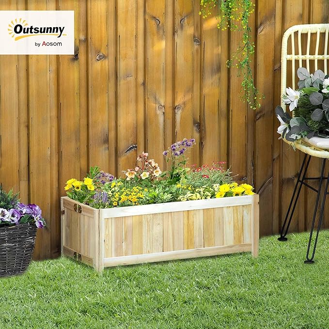 Outsunny Foldable Raised Garden Bed Wooden Planter Box Herb Garden Planter with Drainage Holes for Backyard Patio to Grow Vegetables Herbs and Flowers 28'' x 12'' x 10