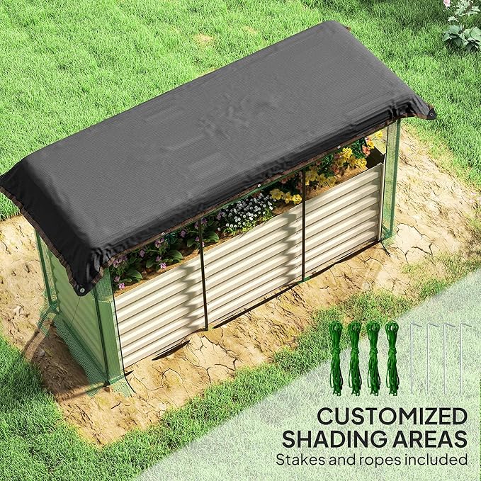 Galvanized Steel Planter BoxCrop Cage and Shade Cloth with Raised Garden Bed TT892