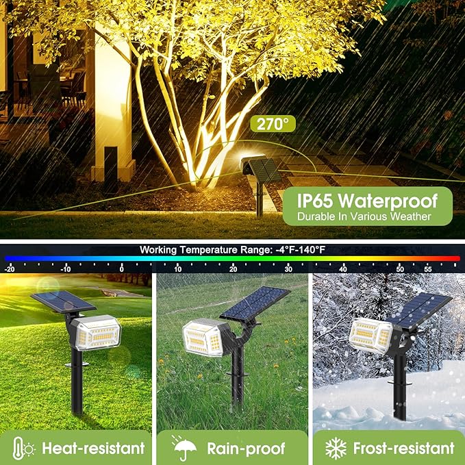 102 LED Solar Spot Lights Outdoor Waterproof IP65 Adjustable Landscape Spotlights [8 Pack/4 Modes] Auto On/Off Solar Powered Flood Lights for Outside Yard Garden Wall Pathway (Warm White)