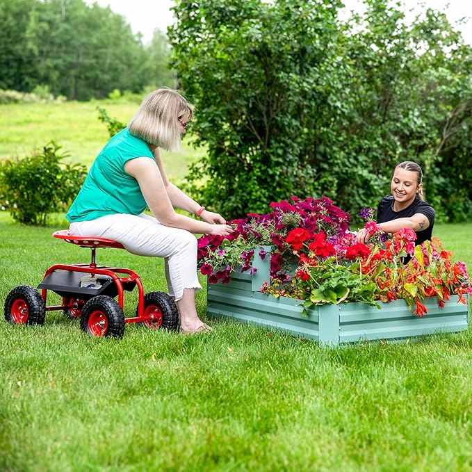 Sunnydaze 2-Tier Galvanized Steel Raised Garden Bed - for Flowers Plants and Vegetables - 94.5-Gal Soil Capacity - Green
