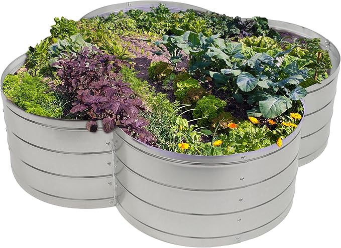 Sunnydaze Galvanized Raised Garden Bed - Metal Raised Bed for Gardening - Outdoor Planter Box for Flowers Plants and Vegetables - Silver - 12” H Clover