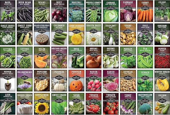 Homesteader Seed Vault - 50 Packs of Non-GMO Heirloom Vegetable Fruit Herb Seeds for Planting a Victory Garden - Grow Survival Food for Storage Emergency Preparedness - Survival Garden Seeds