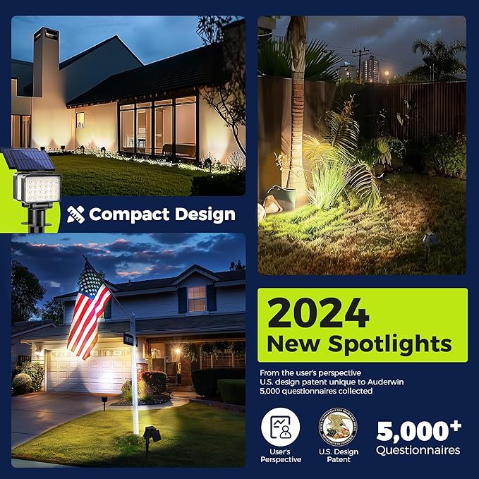 Solar Spot Lights Outdoor Waterproof for Flag Tree House Garden Yard Landscape Spotlights for Accent Uplighting Decorations-4 Pack Natural Light