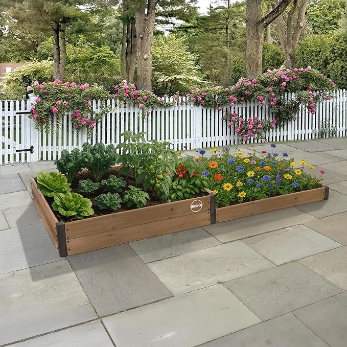 Miracle-GRO 4 x 8 Ft. 2-Tier Wooden Raised Garden Bed 19.2 Cu. Ft. Above Ground Garden with Powder-Coated Metal Brackets for Decks and Yards