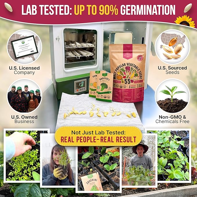 55 Vegetable Seeds Variety Pack - 35600+ Non-GMO Heirloom Seeds for Planting Vegetables and Fruits in Individual Seed Packets Home Garden Seeds for Hydroponic Indoor and Outdoors Gardening