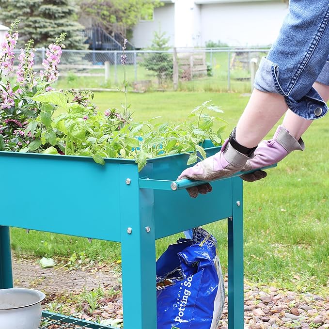 Sunnydaze 43-Inch Galvanized Steel Raised Garden Bed with Legs - Outdoor Elevated Planter Box with Wheels for Vegetables - Blue