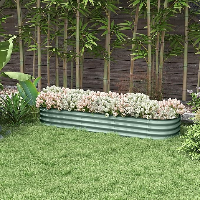 6.4' x 2' x 1' Galvanized Raised Garden Bed Kit Outdoor Metal Elevated Planter Box with Safety Edging Easy DIY Stock Tank for Growing Flowers Herbs Vegetables Green