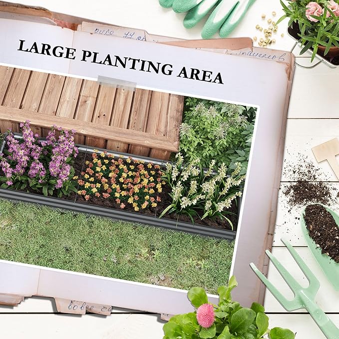 8x2x1ft Durable Construction Galvanized Raised Garden Bed Kit Featuring Safety Edge and Long-Lasting Performance Dark Gray