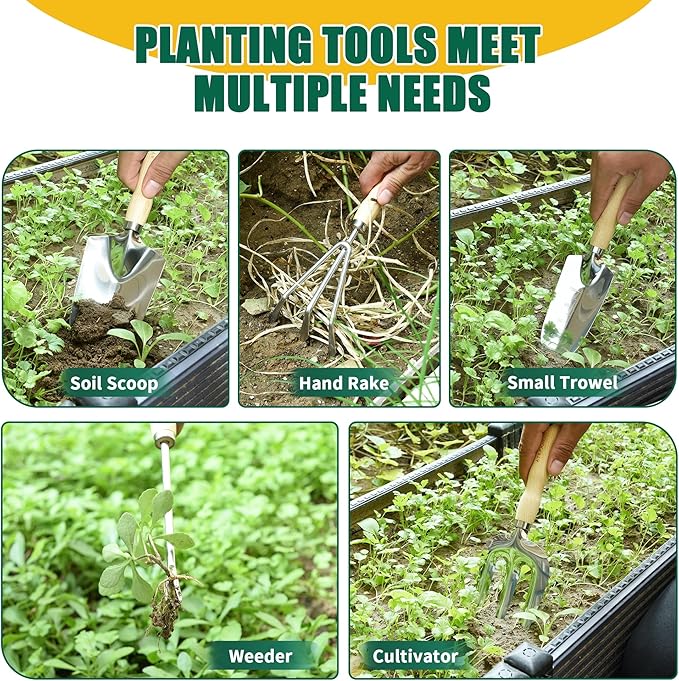 Garden Tool Set 9-Piece Heavy Duty Outdoor Garden Tools with Ergonomic Handles Storage Bag Pruning Shears Hand Rake and More Perfect for Gardening Enthusiasts Gardening Gifts for Women and Men