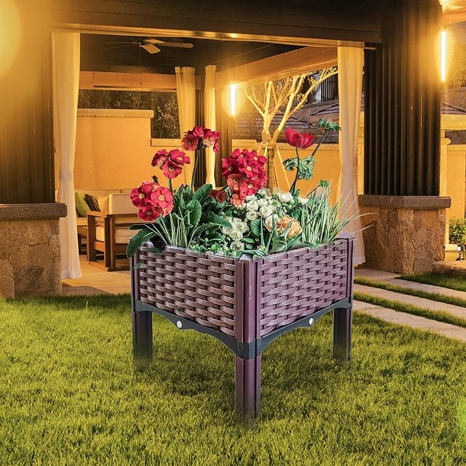 Doppy Plastic Raised Garden BedPlanter Boxes Raised Garden Bed with Legs Planters for Outdoor Indoor Plants Elevated Garden Boxes Plant pots for Flowers Vegetables Fruits Herbs