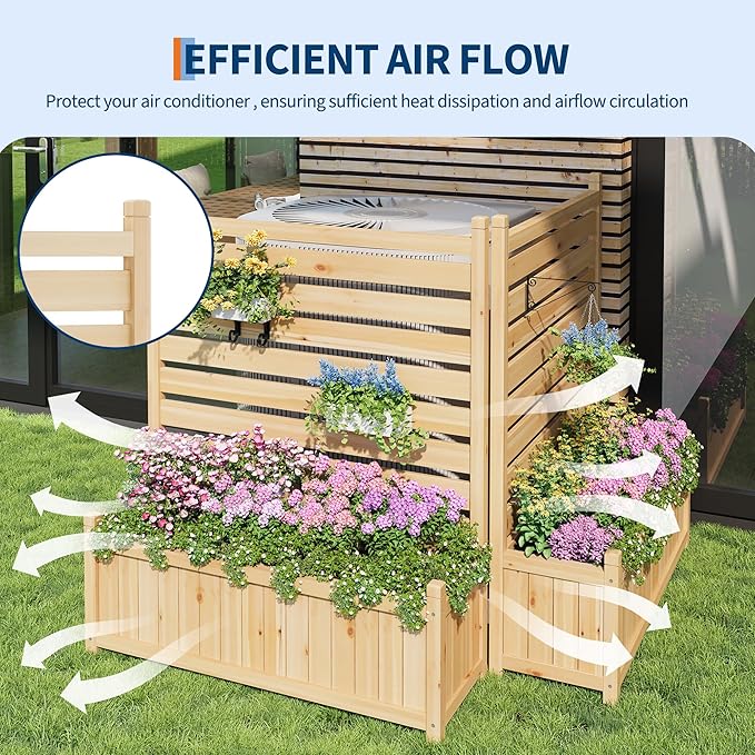34x40 in Outdoor Privacy Fence Panels 2-Panel Wood AC Unit Screen with Planter Box Wood Privacy Fence Panels for Outside Yard Fence for Air Conditioner Trash Can Pool Patio &amp Backyard Decor