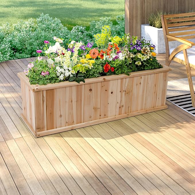 Shine Company Premium Cedar Raised Garden Bed Planter Box for Vegetables Flowers or Herbs 48 L x 13.25 D x 12.5 H