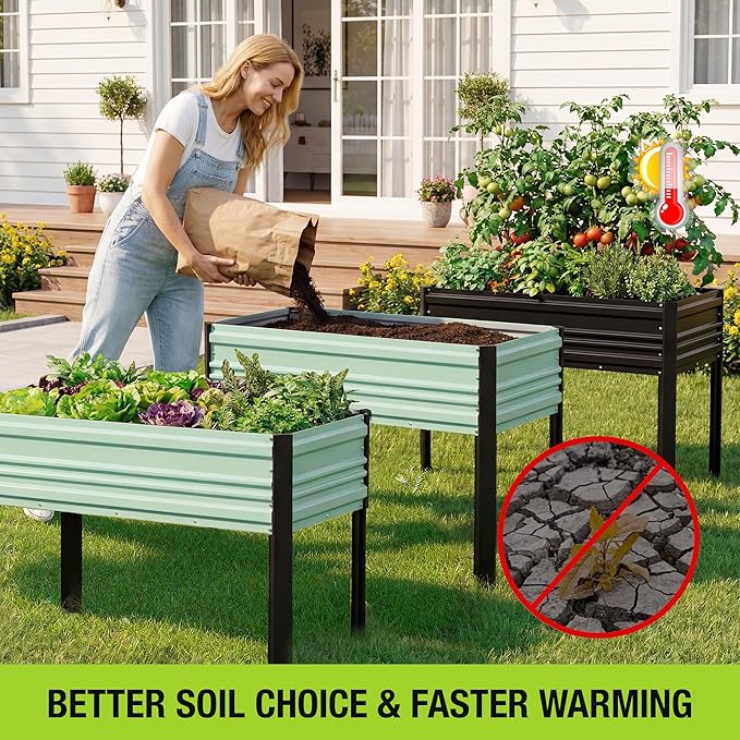 WORKPRO 48x24x32in Outdoor Galvanized Raised Garden Bed with Legs 600LB Elevated Planter Box for Vegetable Flowers Herbs Light Green