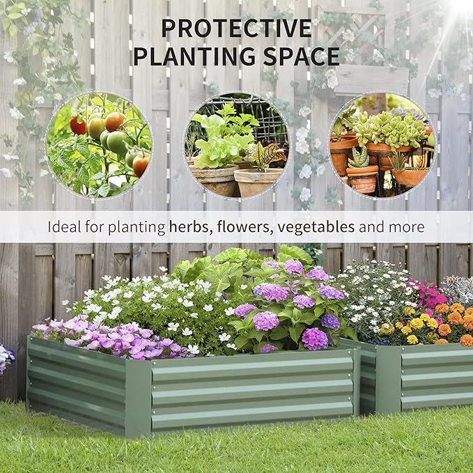 2 Pcs Galvanized Raised Garden Bed 3.3' x 3.3' x 1' Metal Planter Box for Growing Vegetables Flowers Herbs Succulents Green