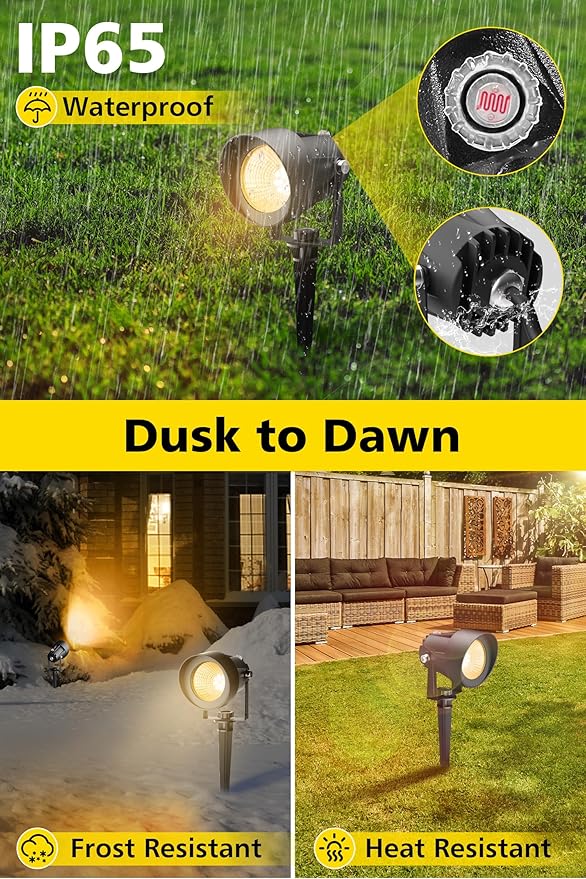 T-SUN Dusk to Dawn Outdoor Lighting Flag Spot Lights with Photocell Auto On/Off Waterproof 3000K Warm White LED Plug-in Landscape Spotlights for Garden Yard Tree Pathway Pole House