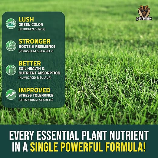 PetraMax Neighbor’s Envy Grass Fertilizer for Lawn &amp Garden 64 Ounce Covers up to 8000 sq.ft. 7-in-1 Liquid Lawn Fertilizer Concentrate for Deep Green Turf - Includes Nitrogen/Iron/Humic/Sea Kel