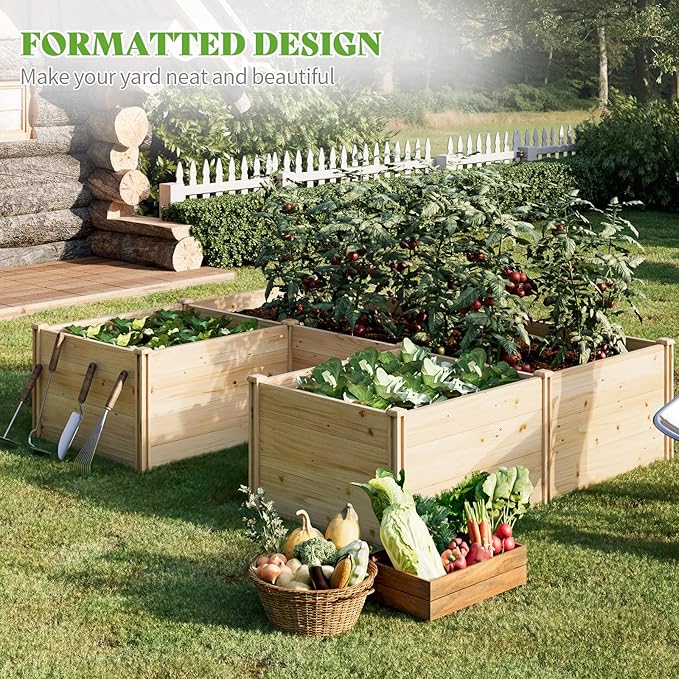 PaPaJet Wooden Raised Garden Bed Large Deep Planter Box for Outdoor Gardening Vegetables Flowers and Herbs 7.5×6.0×1.6FT