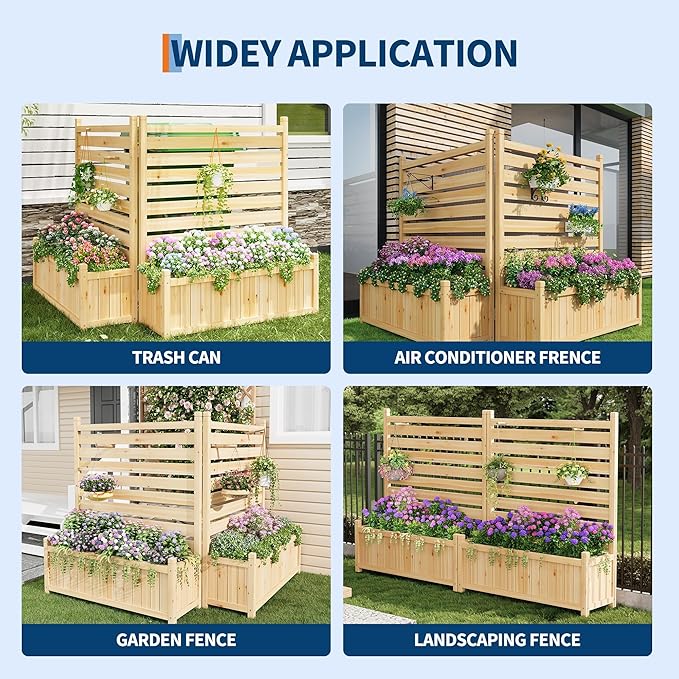 2-Panel Outdoor Privacy Screen with Planter Box 33X40 Wooden Fence Cover for Patio &amp Garden Perfect for Hiding AC Units Trash Cans Pool Pumps &amp Equipment Natural Decorative Backyard Div