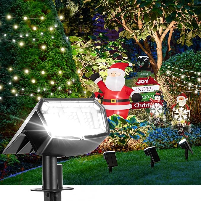 Solar Spot Lights Outdoor Waterproof 4 Pack IP65 Christmas Decorations Lights 63 LED 3 Lighting Modes Spotlights for Yard Garden House Garage Pathway
