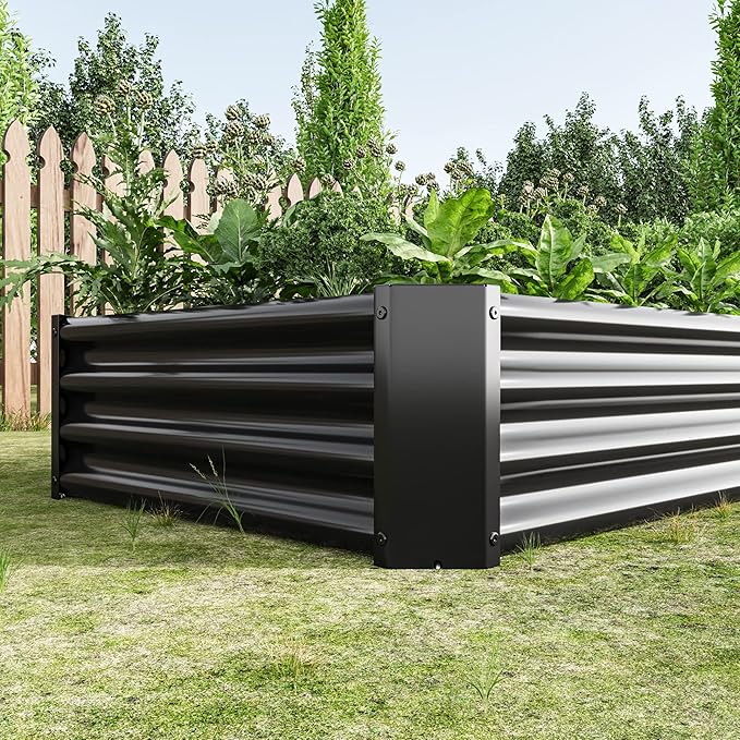 Raised Garden Bed Outdoor Metal Rectangle Raised Planter Beds 6×3×1ft Galvanized Metal Planter Box for Vegetables Flowers Herbs-Black