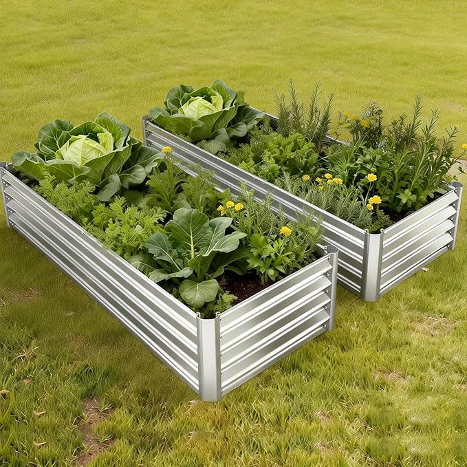 Galvanized Raised Garden Beds 2 Pack 6x1.5x1 ft Outdoor Metal Planter Boxes for Vegetables Flowers and Herbs