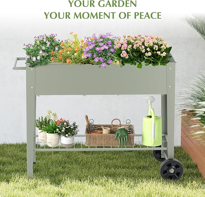 DDK Outdoor Heavy Duty Metal Raised Garden Bed with Legs (Green)