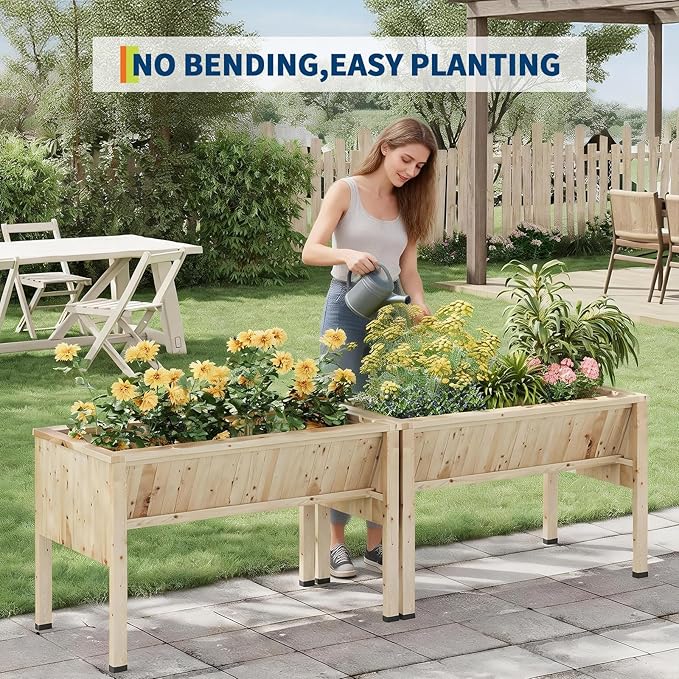 Large Elevated Garden Bed with Storage Hooks 45x23x30 Inch Tall Wooden Raised Planter Box 13.7 Deep Outdoor Grow Box for Vegetables/Herbs Includes Non-Woven LinerNatural Wood Natural Wood