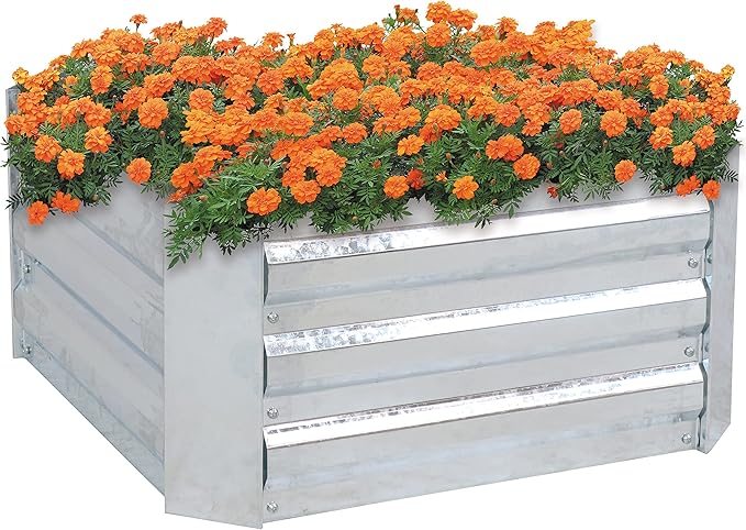 Sunnydaze 11.75 H Raised Metal Garden Bed - Galvanized Raised Garden Bed Outdoor for Vegetables and Flowers - Silver - Square