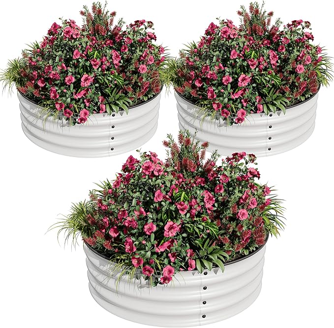 2 x 1FT Round Galvanized Raised Garden Bed – Metal Planter Box Kit with Rust &amp Corrosion Protection Safe Rubber Edge Open Bottom Design – Easy Assembly for Vegetables Flowers Fruits