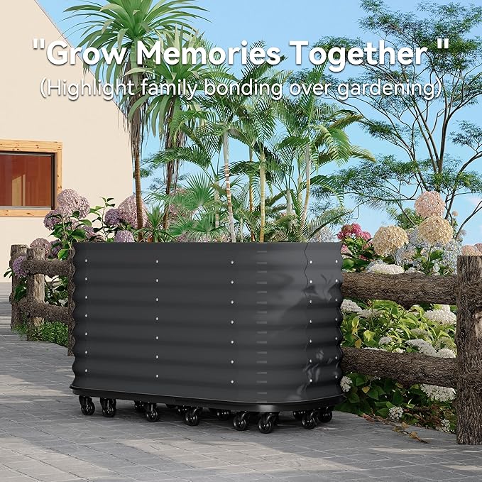 CABIHOME Galvanized Raised Garden Bed with Wheels &amp Water Reservoir Portable Rolling Elevated Raised Garden Bed for Outdoor &amp Indoor Self-Watering Planter Box for Vegetables &amp Herbs Gra