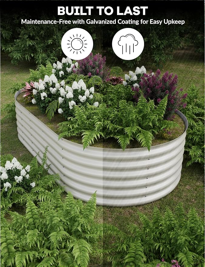 8x4x1.5 ft Raised Garden BedGalvanized Raised Planter Boxes Outdoor with Easy Assembly Large Garden Bed for Vegetables Fruits FlowerRaised Garden BedBeige