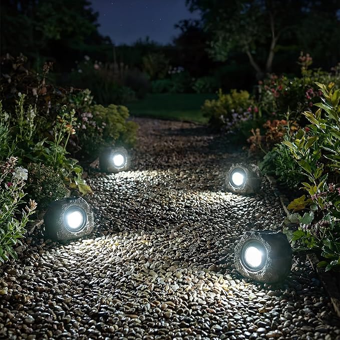 Solar Rock Lights Outdoor Garden Waterproof - Super Bright LED Solar Spotlights Solar Powered Landscape Path Decorative Garden Stone Lights for Pathway Walkway Yard Patio (2 Pack)