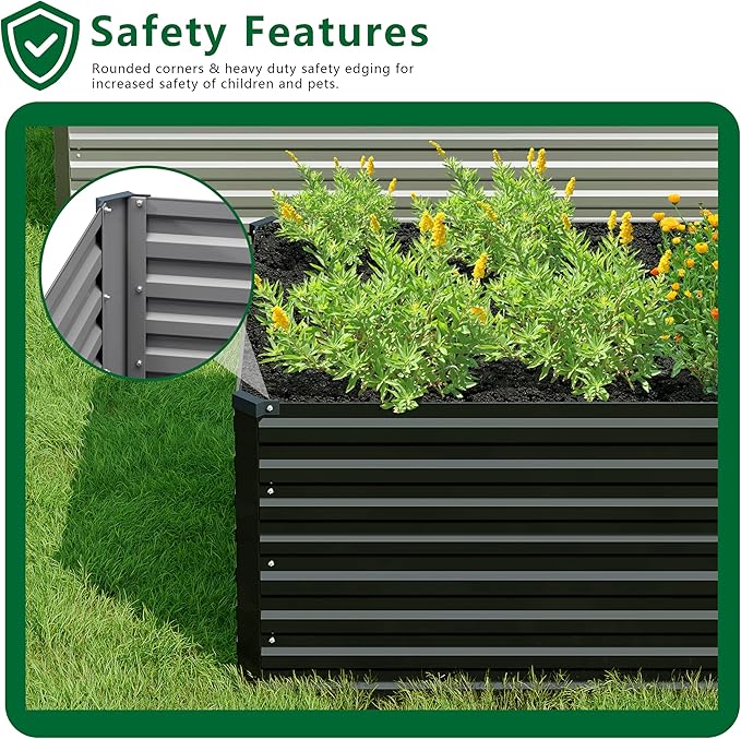 8x2x2FT Galvanized Raised Garden Bed KitVegetable Plant Boxes-Rectangle Metal Flower BoxLarge Planter Raised Beds Outdoor Garden for PlantingFruitHerb-Black