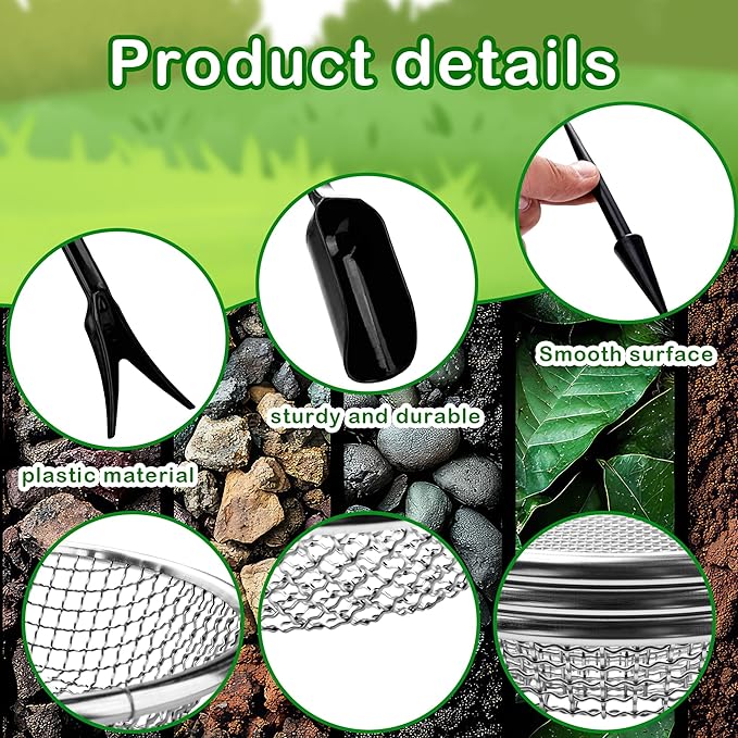 14 Pcs Screen Mesh Combination Stainless Steel Screen Mesh Planting Tools Including Hole Puncher Planting Spoon Seedling Lifting Device Shovel Bucket for Garden
