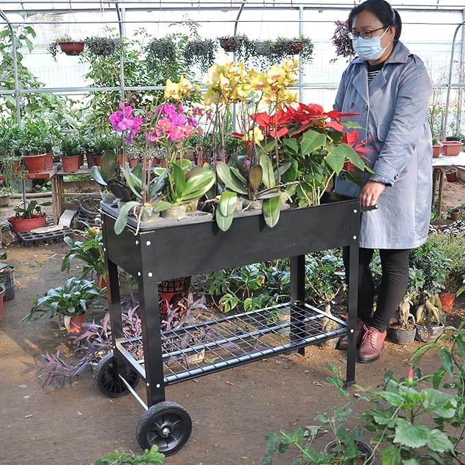 Mobile Raised Garden Bed with Legs Raised Planter Box On Wheels Elevated Garden Planter Box Outdoor Raised Planter Box with Legs for Vegetables Flower Tomato Patio Backyard
