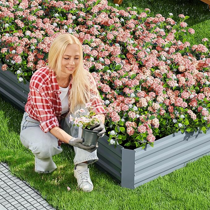 Magshion Raised Garden Bed 8 x 4 x 1 ft Galvanized Gardening Planter Box Open Bottom Design for Elevated Vegetables Flowers &amp Herbs Anti-Rust &amp Easy to Assemble Silver