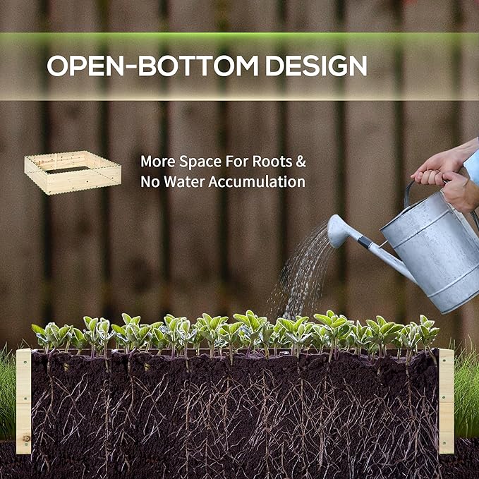 Wooden Raised Garden Bed Kit Elevated Planter Box with Bed Liner for Backyard Patio to Grow Vegetables Herbs and Flowers 4' x 4' x 12 WM578