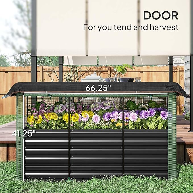 Galvanized Steel Raised Garden Bed with Crop Cage &amp Shade Cloth Complete Plant Protection System for Vegetables Herbs and Flowers Rust-Resistant Planter Box